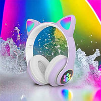 Дитячі навушники із вушками CAT STN-28 фіолетові | Бездротові навушники | Навушники з IT-425 котячими вушками