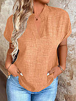 YB_Женская льняная базовая блуза с воротником стойкой свободного кроя большие размеры Арт 838А380 48/50