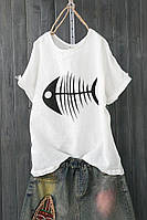 YB_Женская футболка свободного кроя + качественный накат рыба Арт. 293А380 46/48 Белый