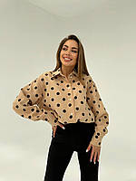 YB_Женская трендовая оверсайз рубашка в горошек. Арт 1088А480 42/44