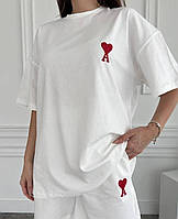 Базовый удобный костюм из удлиненной футболки и шорт. Приятная ткань к телу.FN- 22566 р: 42-44, 46-48