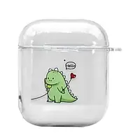 Чехол для наушников Infinity Plastic Case Apple AirPods 1/2 Transparent Green Print 3 Dino