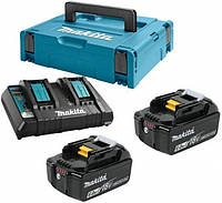 Makita Набор аккумуляторов + зарядное устройство 198077-8, LXT BL1860 x 2шт (18В, 6Ач) + DC18RD, кейс Makpac3