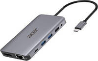 Acer Хаб USB-С > 2xUSB-A3.2/2xUSB-A2.0/SD/TF/2xHDMI/1xDP/1xRJ45/mini-jack, 0.15м, серый Купи И Tochka