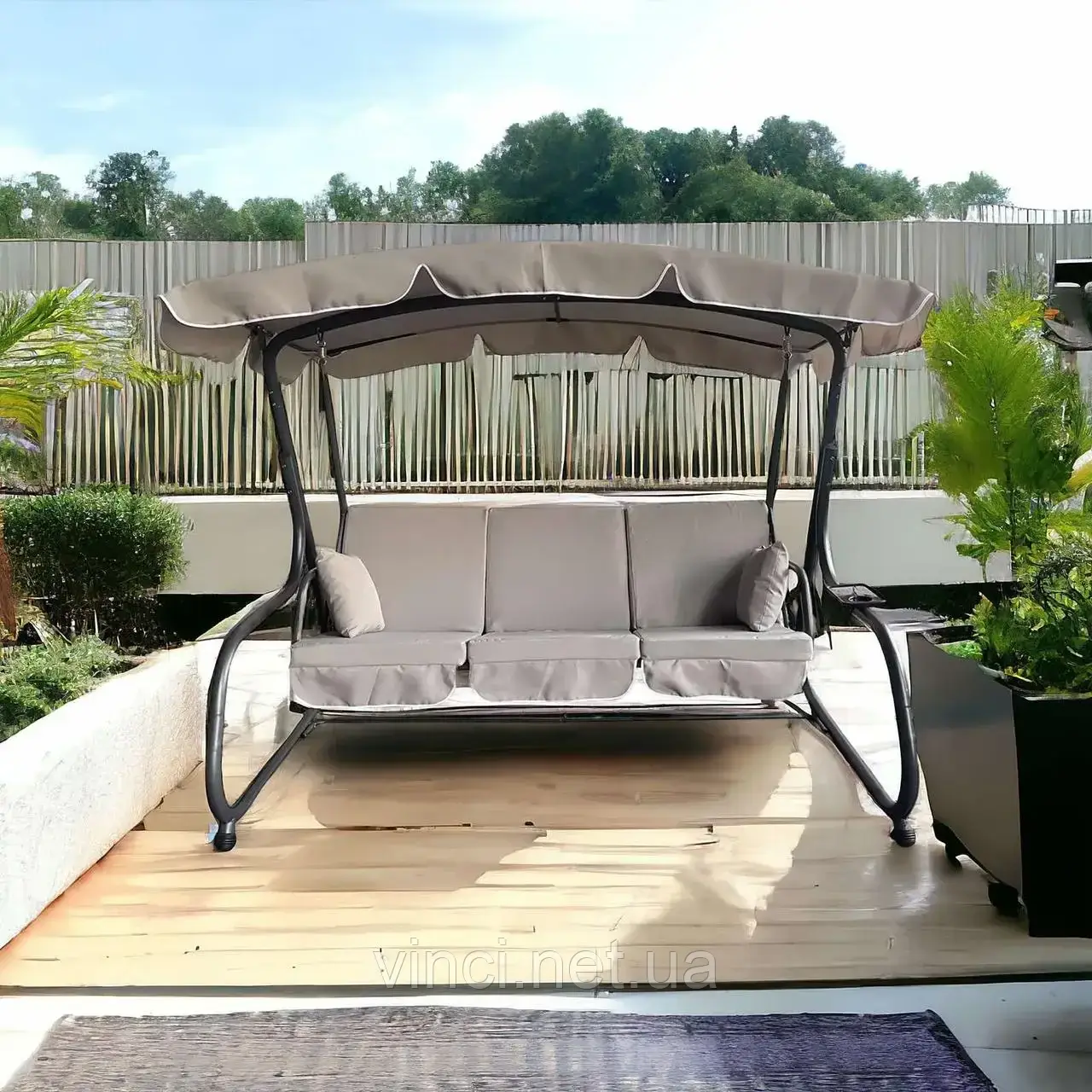 Садова гойдалка БЕЖЕВА IdealGarden MAS-4026 3-х місна Качеля садова, фото 1