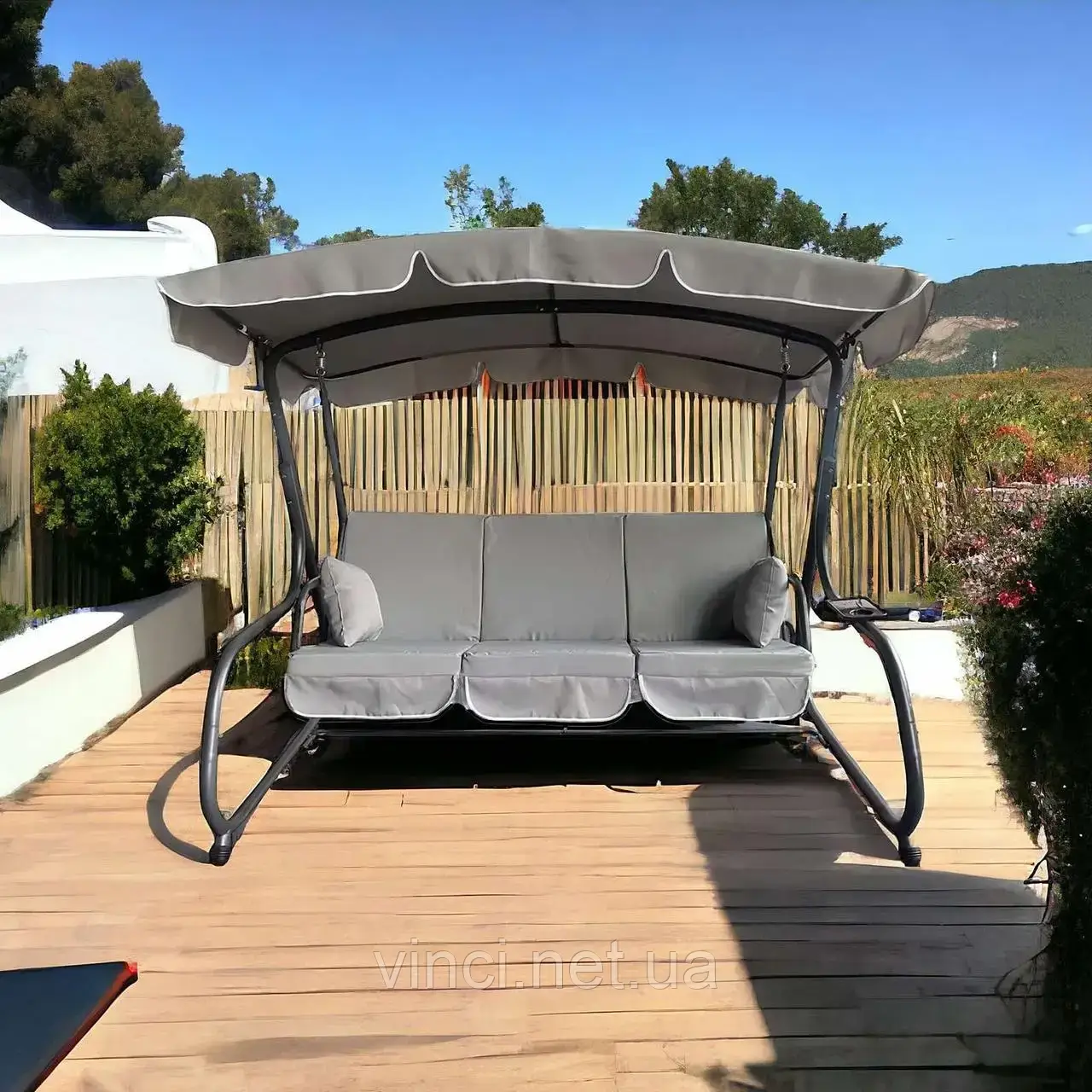 Садова гойдалка СВІТЛО СІРА IdealGarden MAS-4026 3-х місна Качеля садова, фото 1