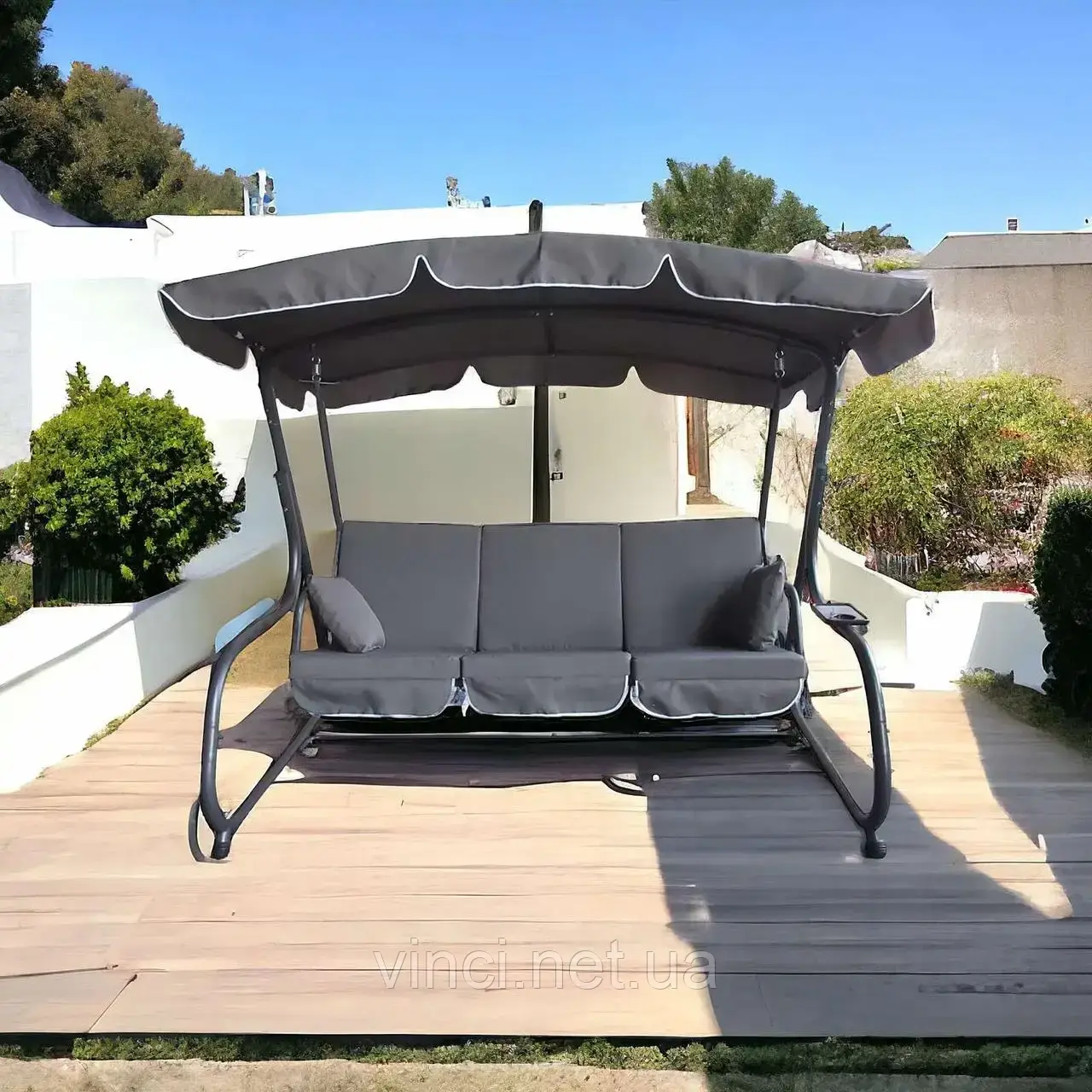 Садова гойдалка ГРАФІТОВА IdealGarden MAS-4026 3-х місна Качеля садова, фото 1