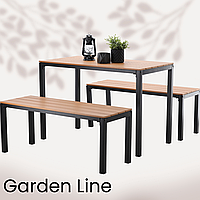 Уличные комплекты садовой мебели стол + 2 скамейки Garden Line MEB0858 Коричневые, Мебель на дачу