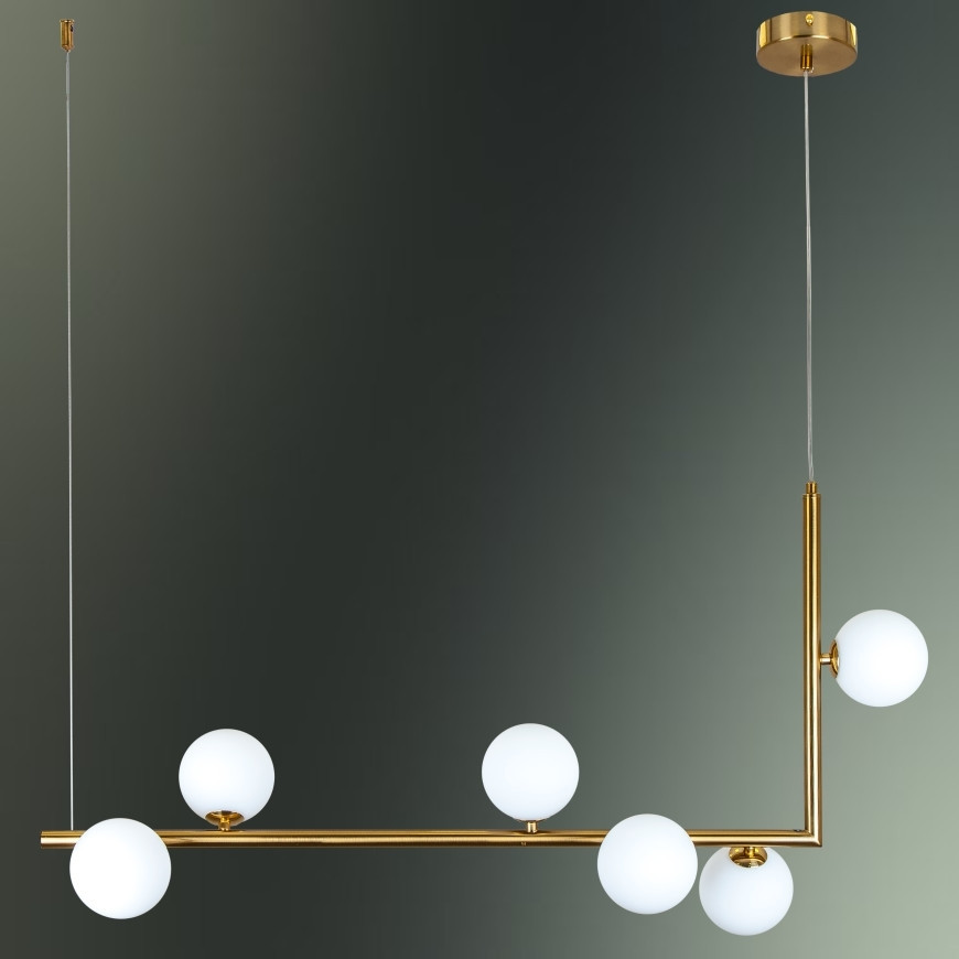 Сучасна люстра в стилі модерн 6 білих скляних плафонів-куль G9 метал чорний 92х10х155 см