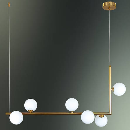 Сучасна люстра в стилі модерн 6 білих скляних плафонів-куль G9 метал чорний 92х10х155 см, фото 1