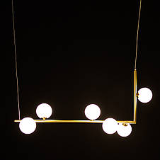 Сучасна люстра в стилі модерн 6 білих скляних плафонів-куль G9 метал чорний 92х10х155 см, фото 3