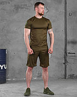 Літній чоловічий комплект футболка та шорти олива, Зелений військовий тактичний літній костюм олива Воїн ukr юа