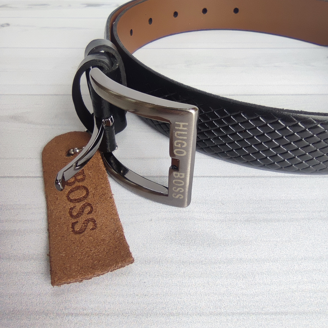 Дитячий чорний шкіряний ремінь із натуральної шкіри Босс, фото 1