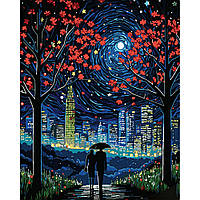 Картина по номерам пейзаж Ночной город после дождя на черном холсте 40х50 раскраски по цифрам Strateg