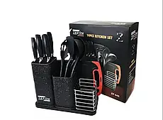 Набір кухонних ножів та приладдя ZepLine, 14 предметів на підставці, чорний (ZP 045)