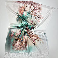 Вишуканий весняний шарф палантин з рослинним малюнком. Натуральний жіночий бавовняний шарф