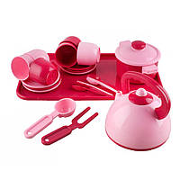 Ігровий набір посуду 70309 (Pink) з чайником, каструлею та тацею mn