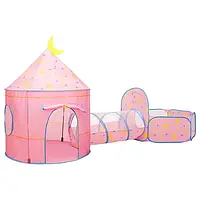 Детская игровая палатка замок 3 в 1 с тунелем и бассейном для шариков розовый (B013236)