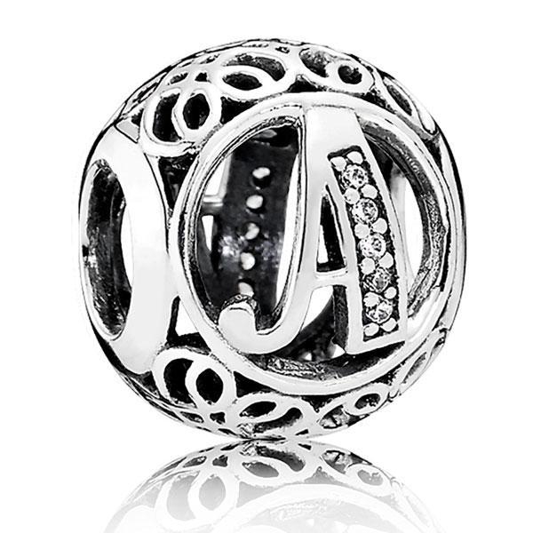 Срібний шарм на браслет Пандора (Супер шоп) "Буква А" 791845CZ