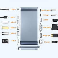 Хаб Док станція Deepfox-2201 12 в 1 USB Type-C концентратор для ноутбука 12 портів, фото 3