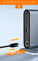 Хаб Док станція Deepfox-2201 12 в 1 USB Type-C концентратор для ноутбука 12 портів, фото 9