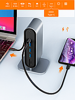 Хаб Док станція Deepfox-2201 12 в 1 USB Type-C концентратор для ноутбука 12 портів, фото 11