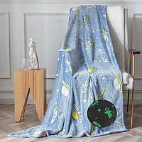 Плед-покрывало 150х180 см светящееся в темноте детский Magic Blanket Космос Голубой (275)