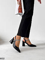 Оригинальные женские черные туфли на каблуке весенние Эко-кожа Весна Осень