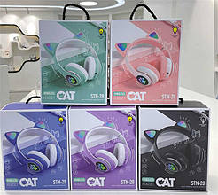 Навушники С 53220 "Котячі вушка", 5 кольорів, підсвічування, бездротові Bluetooth, радіо, мікро