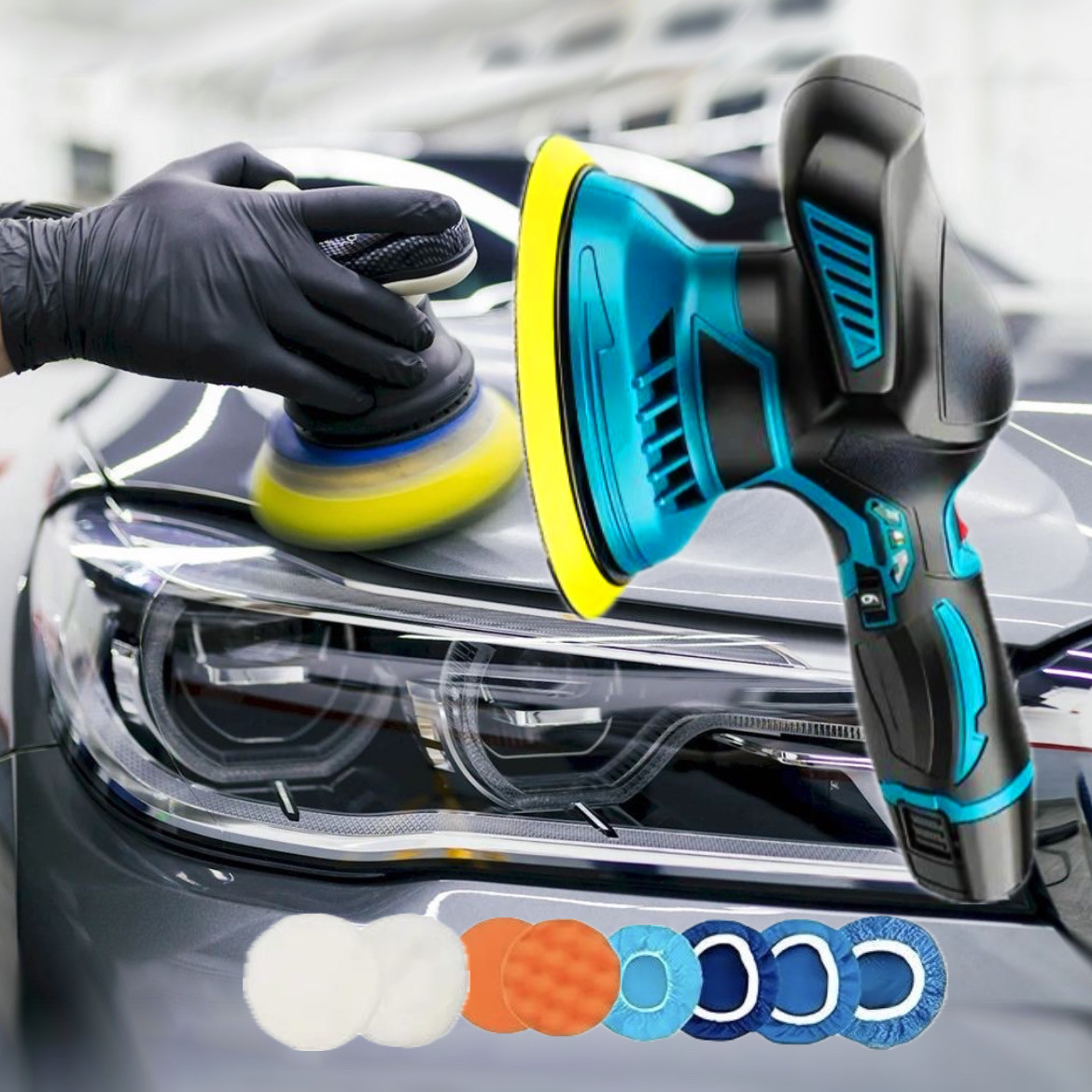 Акумуляторна полірувальна машинка Waxing Polisher YK49 полірувальна шліфувальна машина з насадками, фото 1