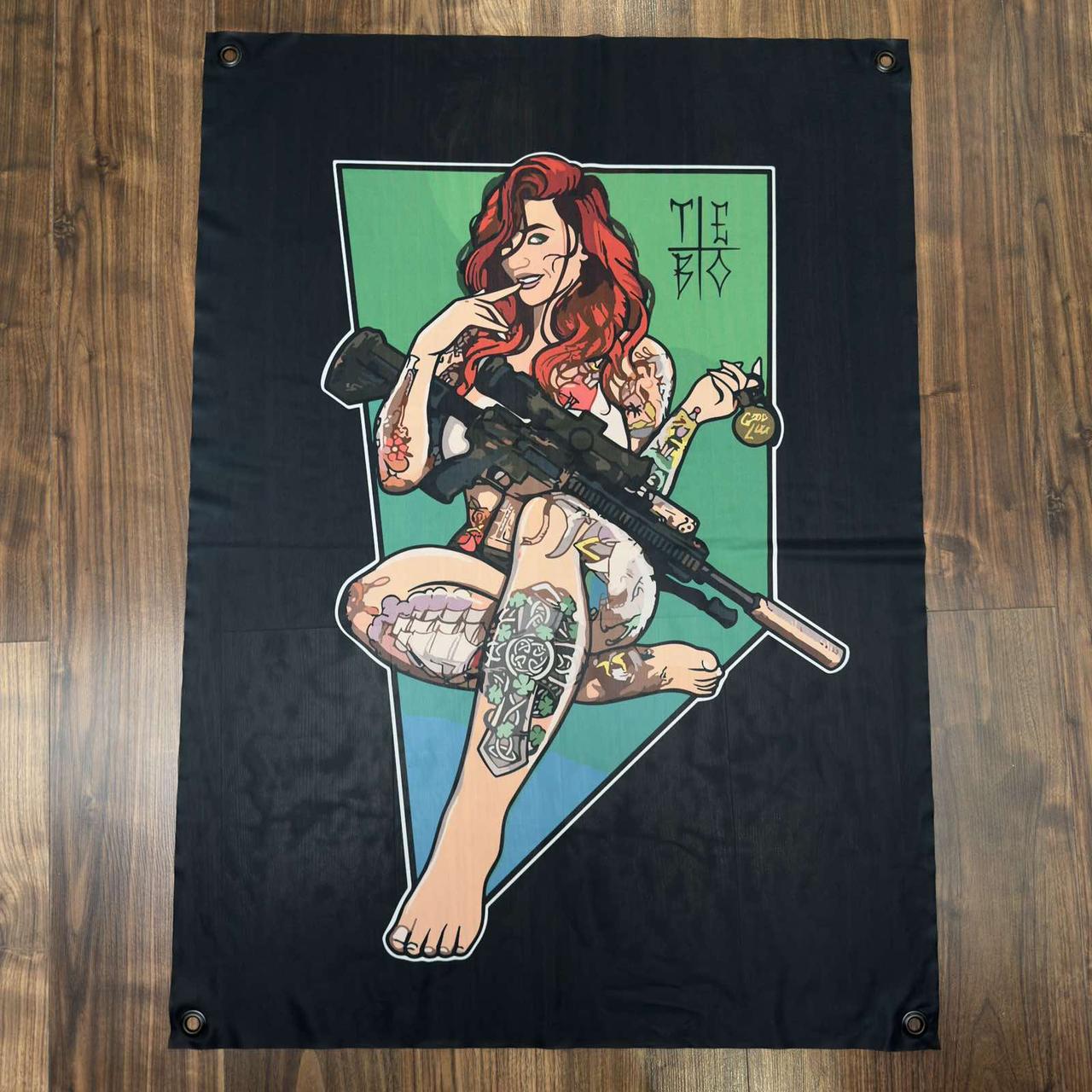 Прапор-балер на стіну дівчина з тату 900х600 мм на люверсах