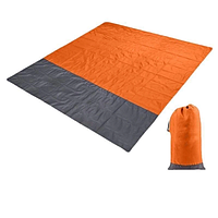 Пляжная подстилка 150*145 см анти-песок + мешочек для хранения 4 колышка и карабин Оранжевый (275)