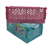 Пластиковая складная корзина без ручек маленькая 25х16.5х10 см/Складной ящик розовый и голубой