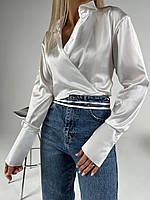 Женская блузка стильная шелк на запах 42-46 универс (2цв) "SABOTAGE" от прямого поставщика