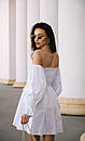 Жіноча коротка льняна біла сукня з відкритими плечима, фото 2