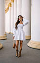 Жіноча коротка льняна біла сукня з відкритими плечима, фото 3