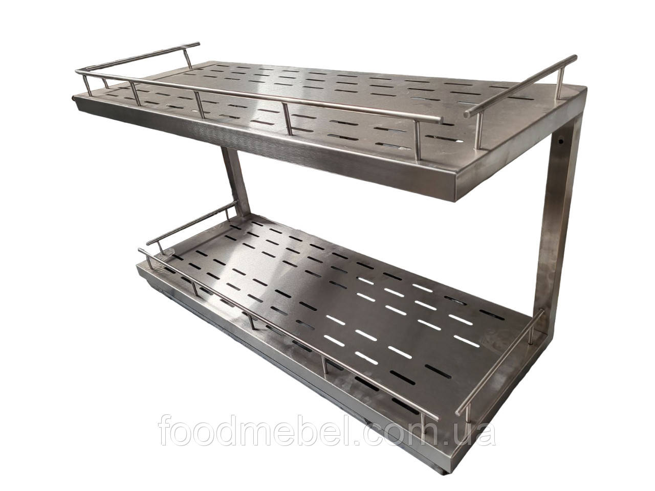 Полиця сушарка для інвентарю 2хрівнева з неіржавкої сталі з бортиками, фото 1