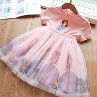 Детское красивое нарядное платье на девочку с принцессой Анной, розовое. Праздничное платье для детей