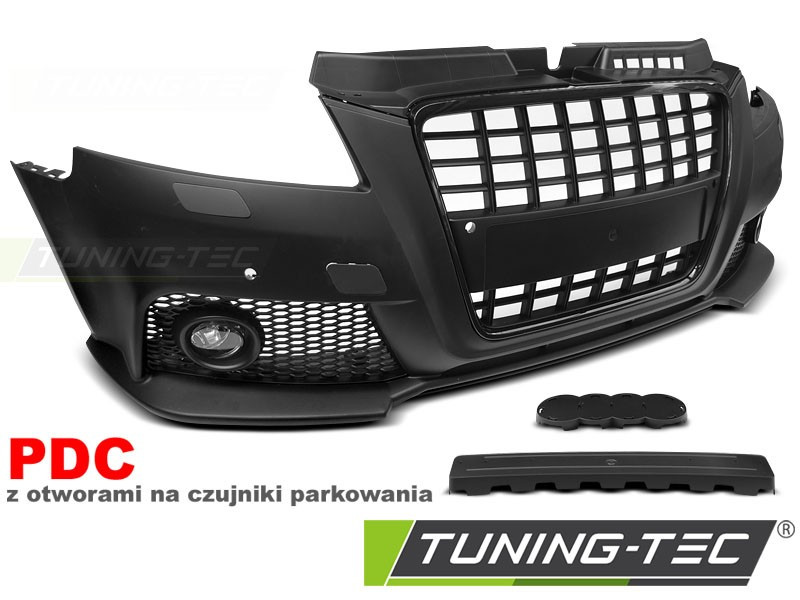 Передній бампер тюнінг обвіс Audi A3 8P (08-12) у стилі S8 чорна реш з PDC