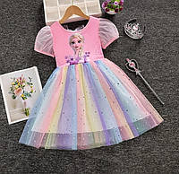 Детское красивое нарядное платье на девочку с Эльзой, розовое. Праздничное платье для детей "Холодное сердце»