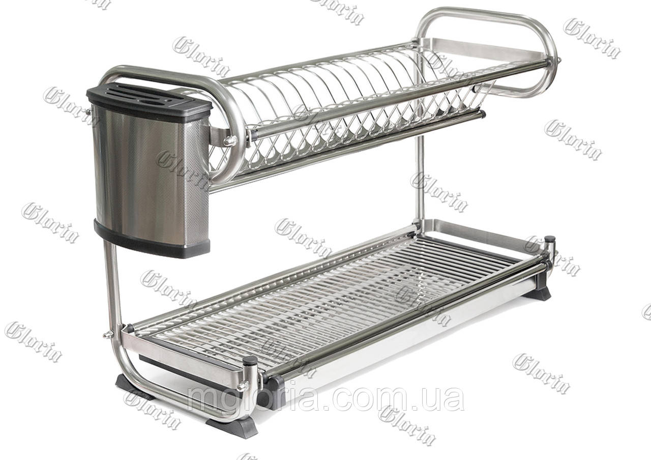 Сушарка для посуду настільна дворівнева з тримачем приладів 595 мм