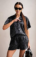 Костюм женский шорты + рубашка штапель принт лео 42-46 универс "SABOTAGE" от прямого поставщика