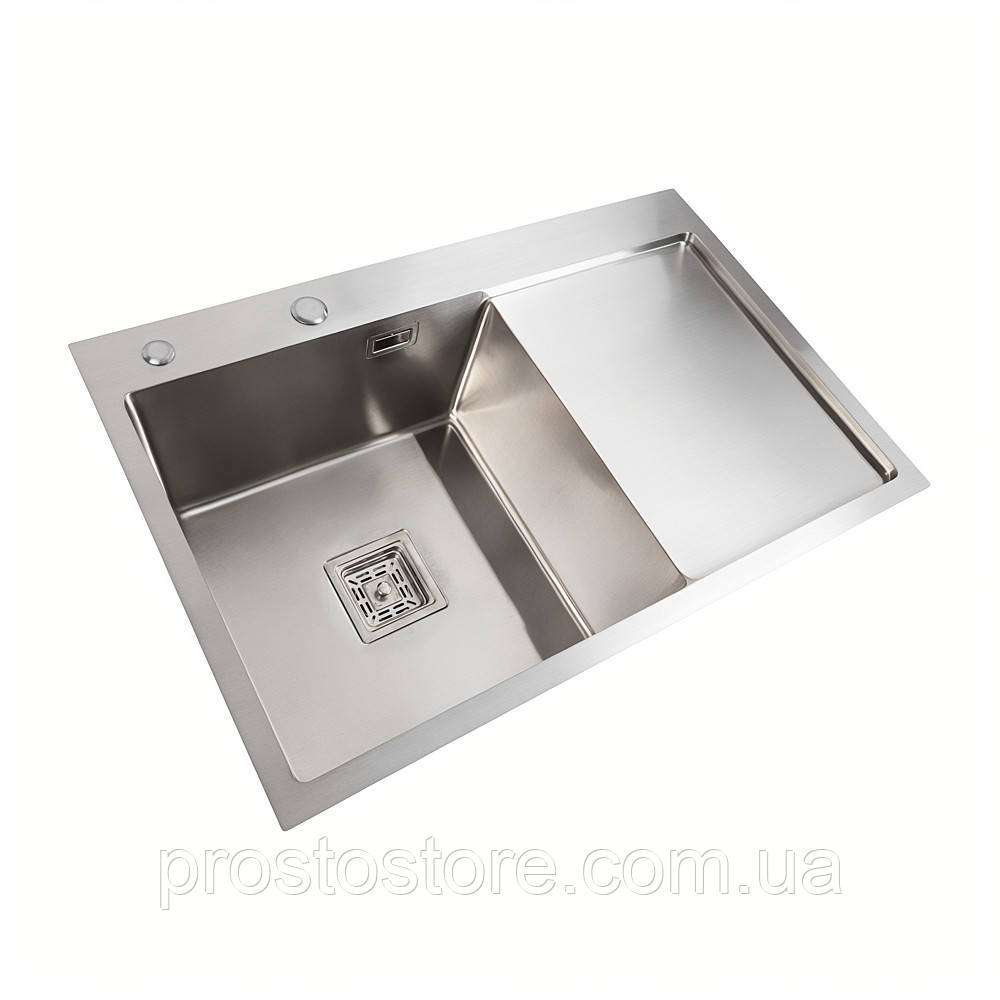 Мийка нержавійка Platinum Handmade 78*50B L  (два отвори ,квадратний сифон 3.0/1.0), фото 1