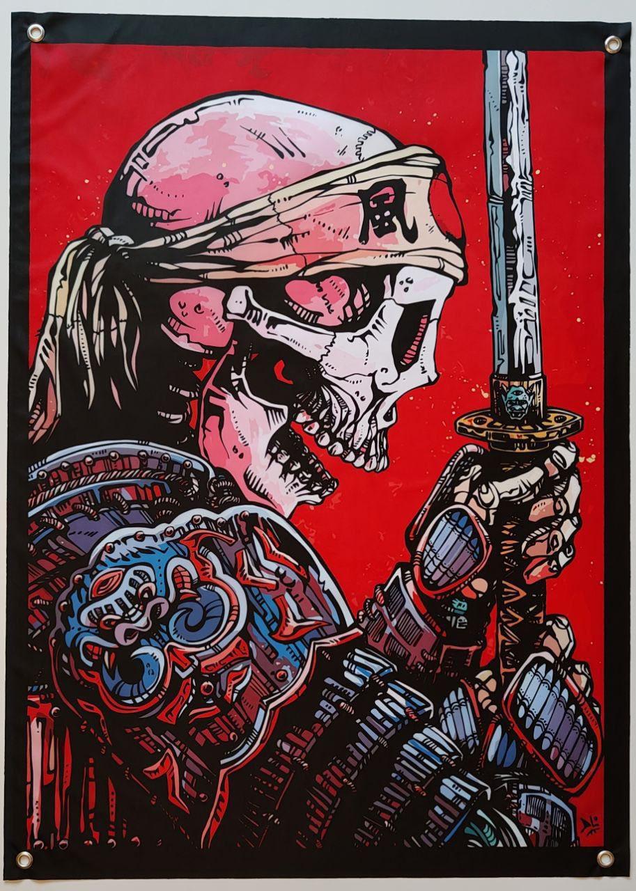 Прапор банер на стіну самурай 900х600 мм на люверсах