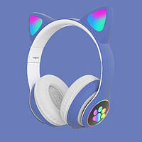 Беспроводные наушники LED с кошачьими ушками CAT STN-28 синий Shopen Бездротові навушники LED з котячими