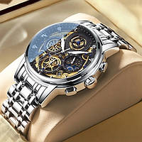 Мужские часы механические наручные серебряные WishDoIt Baks Shopen Чоловічі часи механічні наручні срібні