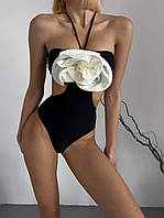 Жіночий купальник цілісний з трояндою на зав'язках знімні чашечки