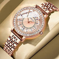 Металлические женские часы классические розовое золото Crrju Miss Shopen Металевий жіночий годинник класичний