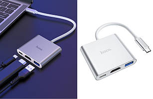 Концентратор перехідник USB HUB Hoco HB14 Type-C to USB3.0 + HDMI + PD сріблястий