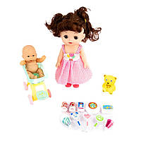 Кукла ZR-932E с тележкой и ребенком шарнирная 20 см